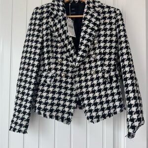 Mango Women's Black and White Houndstooth Jacket